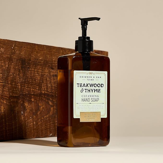 Body Prescriptions Crimson & Oak Men's Deep Cleansing Hand Soap with Pump Dispenser, 17 Fl Oz (Pack of 2), Teakwood & Thyme