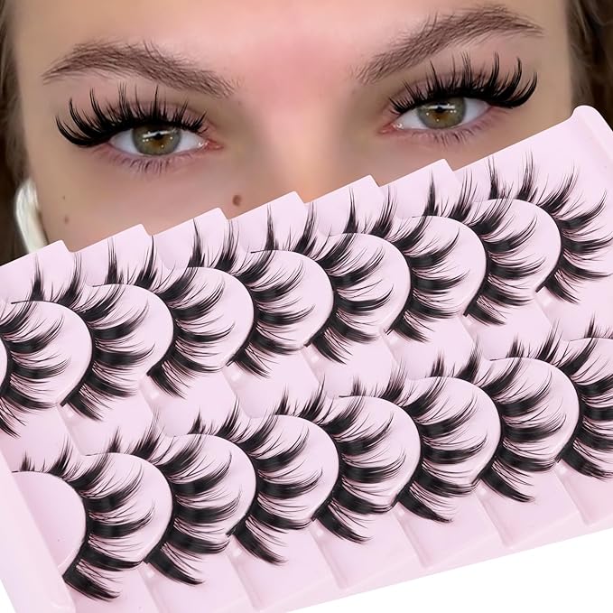 Manga Lashes 8 Pairs 15mm Wispy Spiky Anime False Eyelashes Natural Look 8D Volume Faux Mink Lashes for Asian Korean Japanese Cosplay Doll Eye Extensions Style by GVEFETIEE