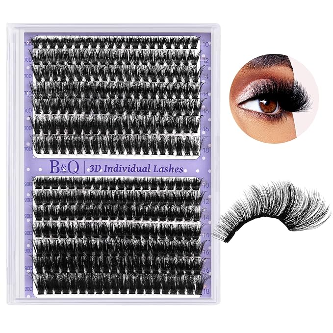 B&Qaugen Lash Clusters 3D Thick Eyelash Clusters 280pcs Cluster Eyelash Extensions 10-18mm 70D+90D Wispy Individual Lashes Volume Lash Clusters DIY Lash Extensions at Home (70D+90D-MIX10-18mm)