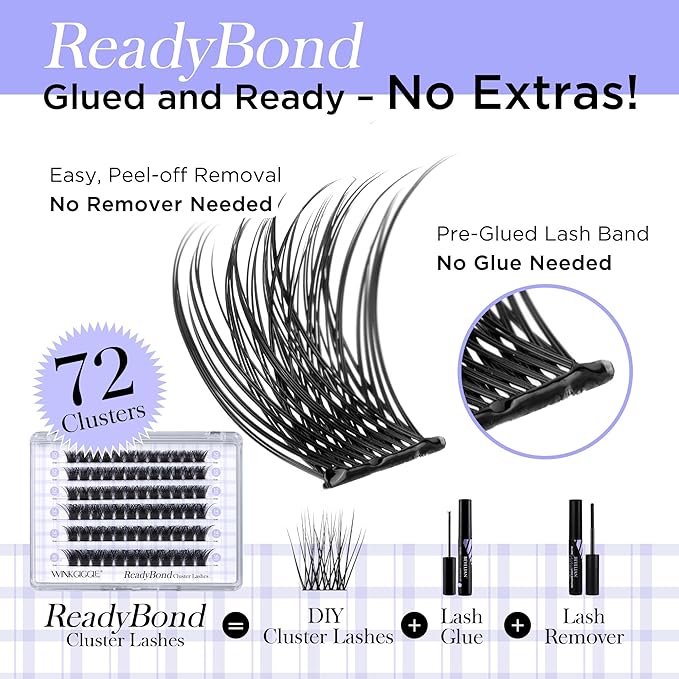 WINKGIGGLE Self Adhesive Eyelashes Clusters, Pre Glued Lashes Cluster With Tweezer Kits Press On Lashes No Glue No Remover Needed Cluster Lashes for Beginners