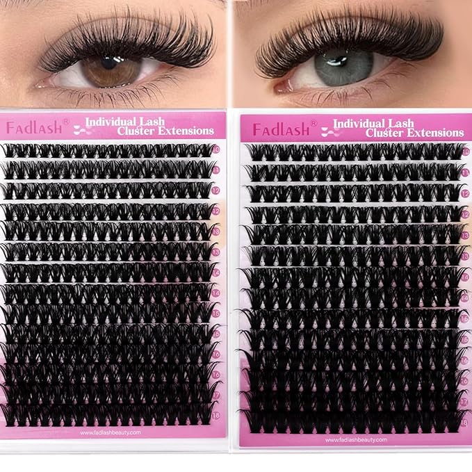 FADLASH Lash Clusters 60D+80D Fluffy Eyelash Clusters 10-18mm Clusters Eyelash Extensions D Curl Individual Lashes Natural and Volume DIY Lash Extensions