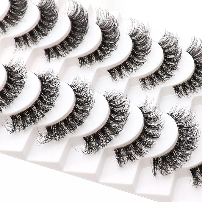 Veleasha Russian Strip Lashes with Clear Band Looks Like Eyelash Extensions D Curl Lash Strips 10 Pairs Pack (DT05)