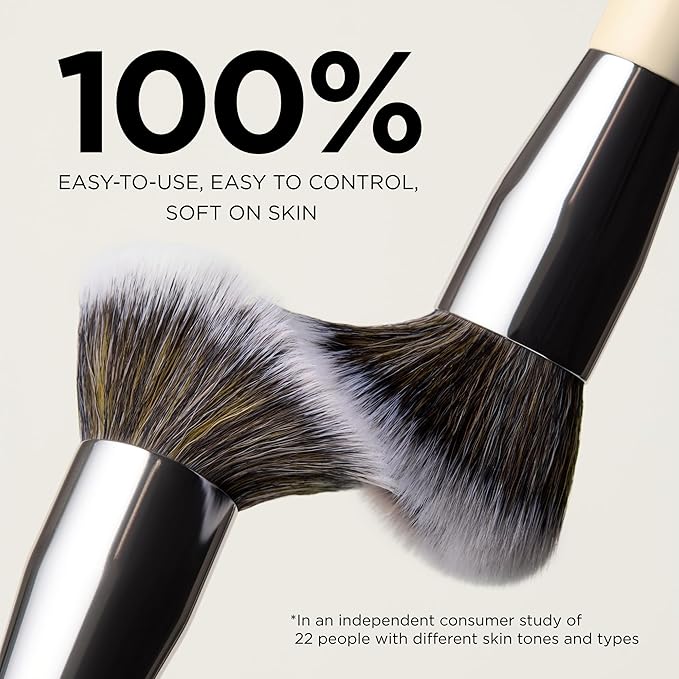 HALEYS Kabuki Makeup Brush + GWP Skin Tint Mini, VEGAN+CRUELTY-FREE, Sustainable Wood, Vegan Bristles for Airbrushed Finish, For Creams, Liquids, Powder, Streak-free, Perfect Blending, Buffs, Blurs