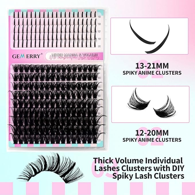 Lash Clusters with Spikes 100D Long 12-21mm Cluster Eyelash Extensions DIY Wispy Natural Lash Clusters Spiky Individual Lashes Eyelashes Mink by GEMERRY
