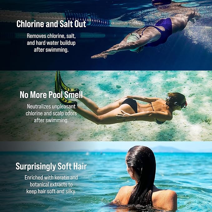 SOOO Swim Shampoo, Chlorine Removal After Swim Shampoo for Swimmers, Removes Salt & Residue, Refreshing dry itchy Scalp & Pool Odor, Centella Asiatica, Citrus Scent, Silicone-Free Paraben-Free 16.9Oz