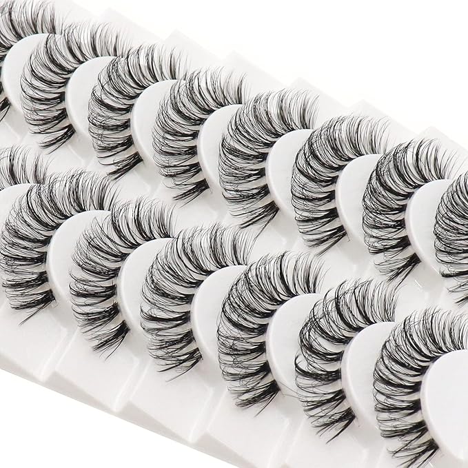 Veleasha Russian Strip Lashes with Clear Band Looks Like Eyelash Extensions D Curl Lash Strips 10 Pairs Pack (DT09)