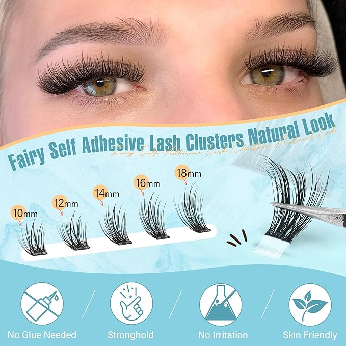 Wispy Self Adhesive Eyelashes Natural Self Adhesive Lash Clusters With Spikes D-Curly Pre Glued Lashes Reusable Glueless Lashes Salon-Level Cluster Eyelash Extensions 10-18MM by Zegaine