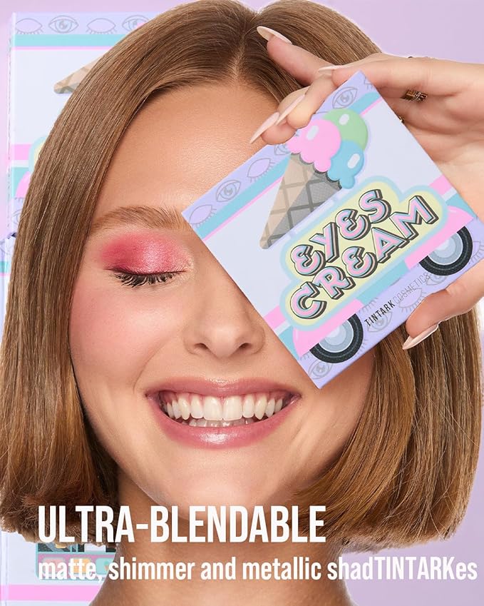 Eyes Cream Eyeshadow Palette Makeup, Blue Pink Nude Brown Glitter Shimmer Matte Eye Shadow Pallets for Cute Popular Eye Make up, 18 colors Ice Cream Original Design, Talc Free