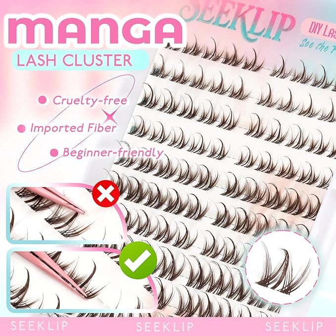 Lash Clusters Brown Manga Lash Clusters Spiky Doll Individual Lashes 120Pcs D Curl 8-16MM Doe Eyed Cluster Eyelash Extensions with Clear Band for DIY at Home (Narcissus-Brown)