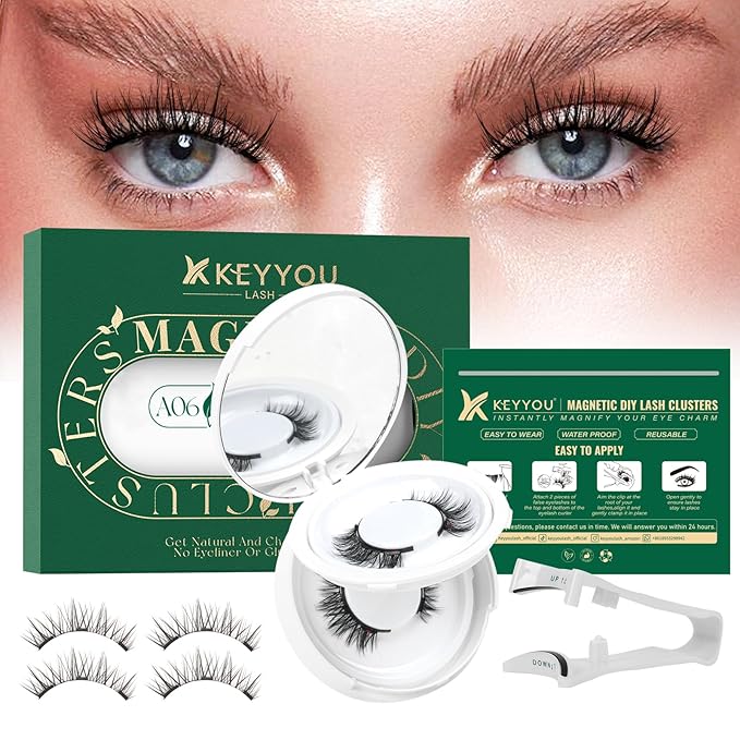 KEYYOU Reusable Magnetic Eyelashes 2 Pair with Applicator No Glue Needed 3D Natural Magnetic Lashes, Easy to Apply & Long Lasting for Daily Use & Events(A06+A06)