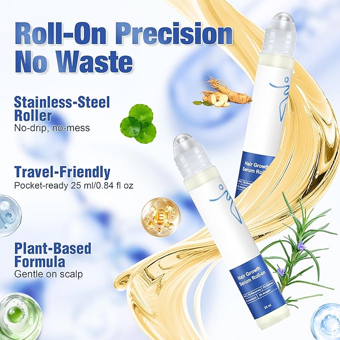 Hair Growth Serum Roll-On (25ml) Powered by 3% Rosemary, 3% Redensyl & 2% Anagain, DHT Blocker for Stronger, Thicker Hair, Paraben, Sulfate-Free, Suitable for Men & Women