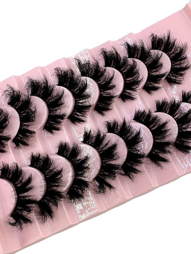HBZGTLAD Mink Lashes Fluffy False Eyelashes 25mm Dramatic Faux Mink Eyelashes Natural Look Cat Eye Volume Eye Lashes Multipack (9D-24)