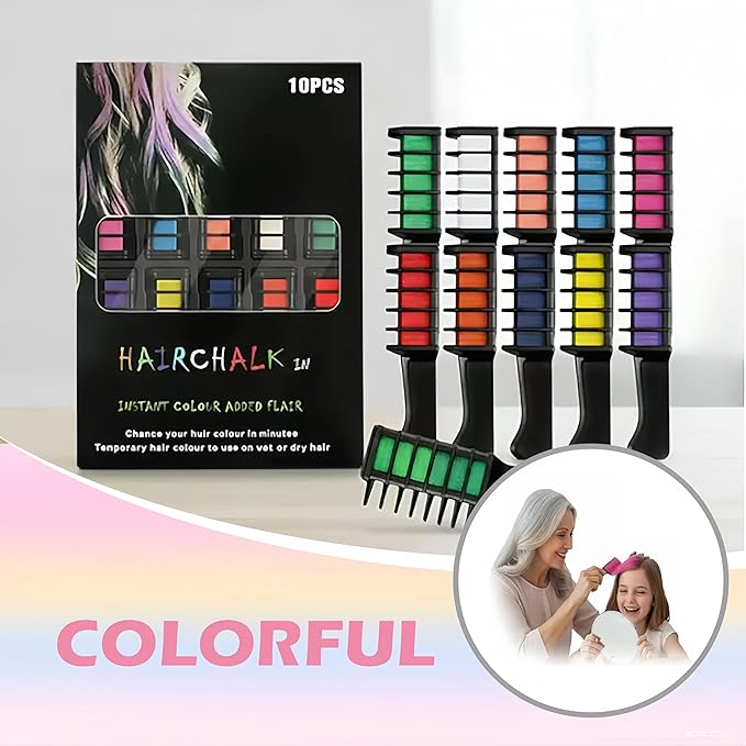 12 Colors Festive Fun Hair Chalk Combs, Instant Hair Color Comb Washable Quick Dry Vibrant Temporary Color for Birthday Christmas Party Gifts for Teenage Girls Kids (6 Colors)