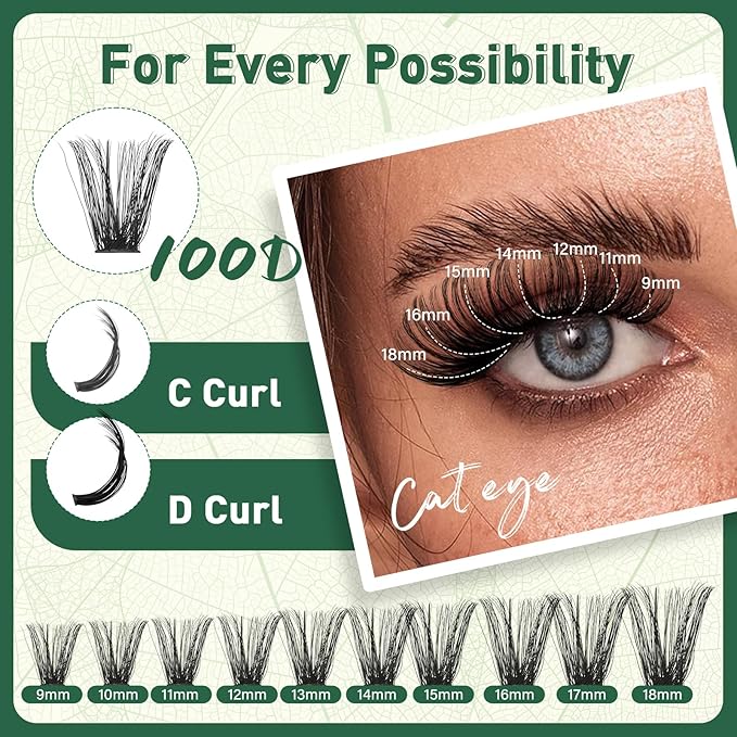 Lash Clusters 280Pcs Eyelash Clusters KEYYOU 100D D Curl 9-18MIX Clusters Lashes Thick Super Soft Wispy DIY Eyelash Extension at Home(100D-D,9-18MIX)