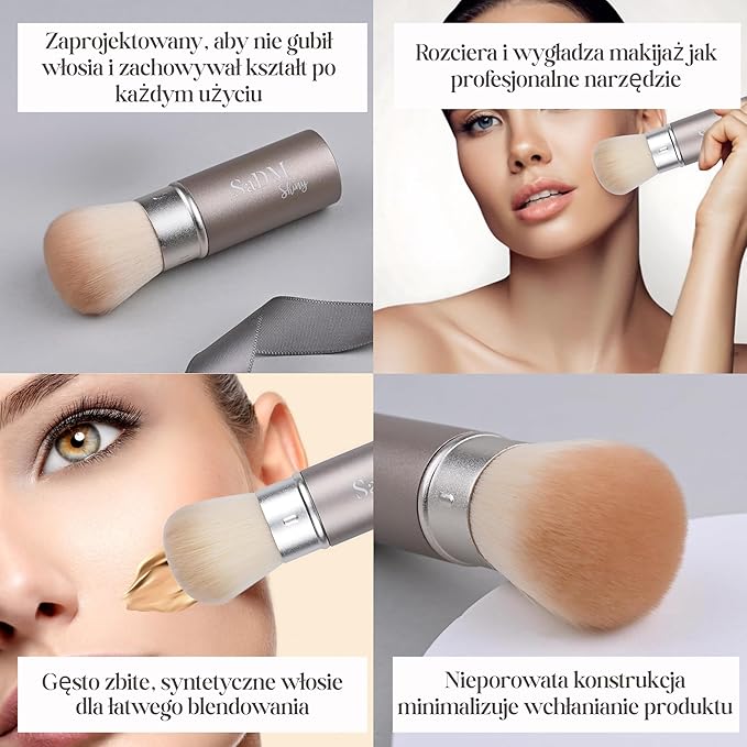 Retractable Kabuki Makeup Brush - Blender Brush for Powder, Cream, Liquid Foundation, Sunscreen, Blush Blending & Bronzer - Professional Make Up Brush - Full Face Makeup Brush - Vegan & Cruelty Free