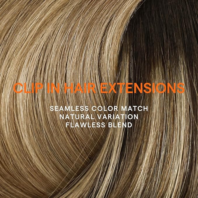 Full Shine Hair Extensions Clip ins Brown Balayage 12 Inch Dark Brown Ombre Light Brown Highlights Caramel Blonde Clip in Real Hair Extensions for Short Thin Hair 95 G 7 Pcs