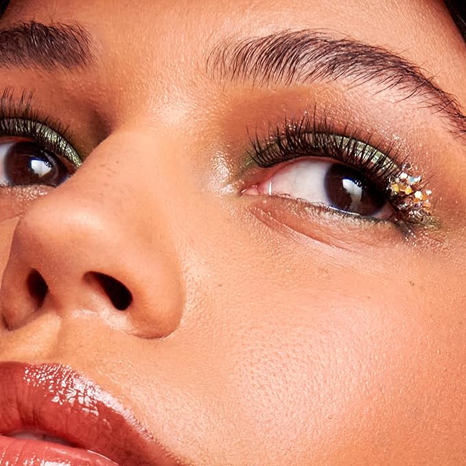 imPRESS X WICKED: FOR GOOD Press On Self Adhesive Eyelashes, ‘Tap to Bubble’, 8mm-10mm Natural Volume Press On Lashes, Multicolored Glitter, 12 Lash Clusters & Non-Stick Mini Applicator