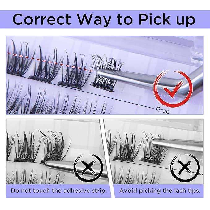 Self Adhesive Lashes Natural Self Adhesive Eyelash Clusters Pre glued Lash Clusters No Glue Needed Lashes Wispy D+curly Cluster Eyelash extensions 10-16MM Individual Lashes(R06)
