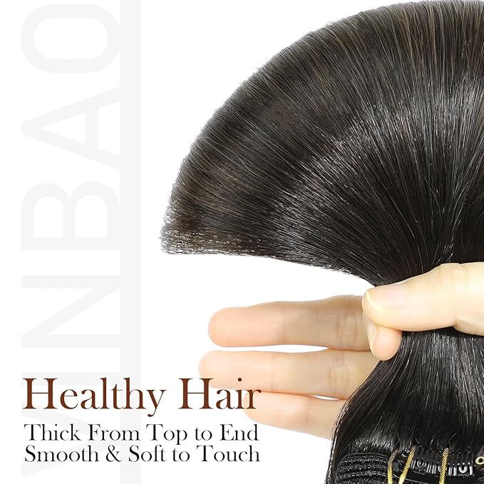 VINBAO Hair Extensions Clip in Human Hair Black Roots to Brown 140g 16 inch 7pcs Black Ombre Dark Brown with Caramel Blonde Clip in Hair Extensions Human Hair (#HC1B427,16'')