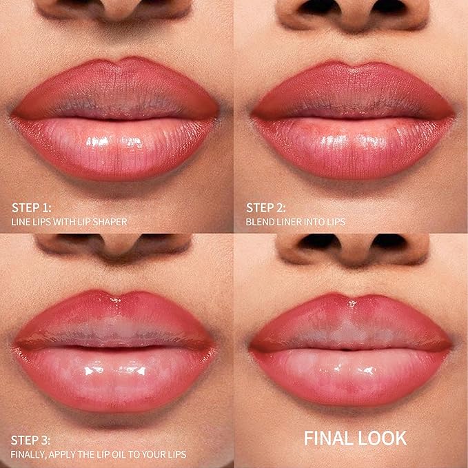 Rose Pink Dual-Ended Liquid Watercolor Lip Liner & Hydrating Tinted Lip Oil, Highly Pigmented Long Lasting Lip marker pen, Smudge Proof Natural Finish, Precise Chisel Tip Marker 03#