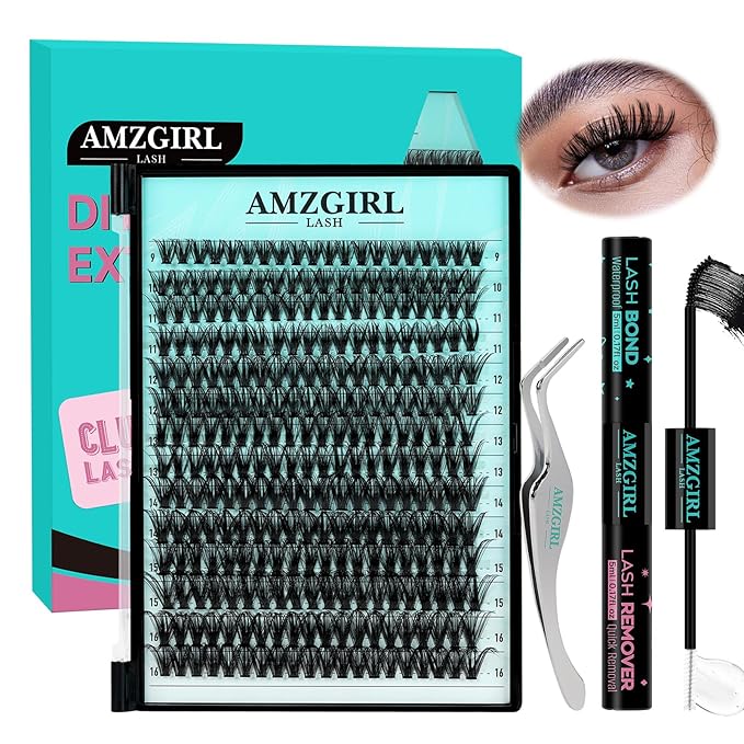 Lash Extension Kit 280PCS Eyelash Clusters 50D DIY Eyelash Extension Kit Individual Lashes Natural Lash Clusters Kit with Lash Bond and Remover, Lash Tweezers(D-Mix9-16mm Kit)