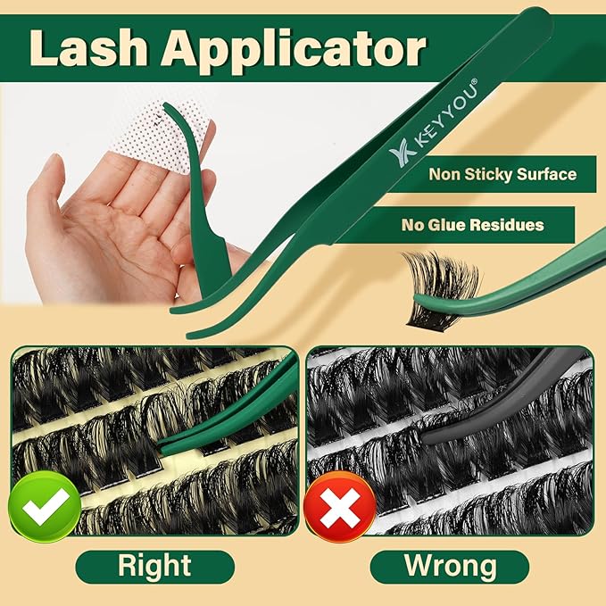 KEYYOU Lash Clusters Kit 182pcs Thick Volume Lash clusters 200D D Curl Wispy Easy to Apply with Lash Bond and Seal Lash Applicator Lash Remover Lash Extension Kit at Home(RMkit-200D-D-10-18mix)