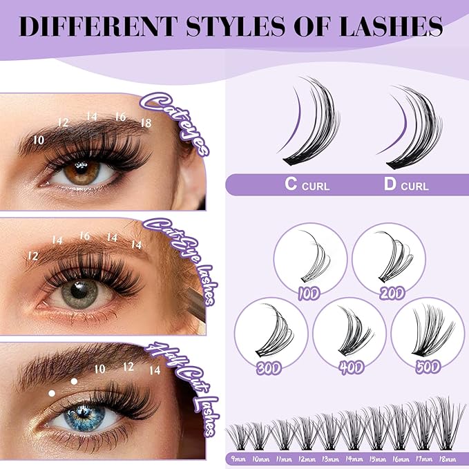B&Qaugen Manga Lash Clusters DIY Individual Lashes 50D-D-9-16MIX 300 PCS False Eyelash Cluster Manga Cluster 30D 40D 50D D Curl Eyelash Extensions at Home (50D-D,9-16MIX)