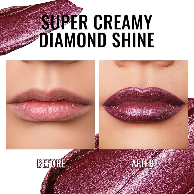 Oulac Shimmer Purple Lipstick for Women, Infinity High Shine Finish, Hydrating Lip Color Infused with Damask Rose Oil for All-Day Comfort, Gluten-Free Vegan Beauty, D05 Wildfire