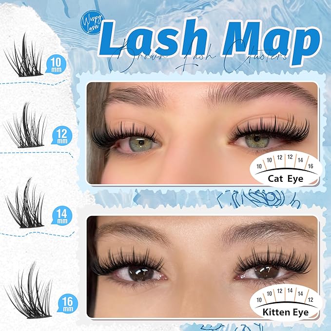 Mavphnee Natural Cluster Lashes Wispy Cluster Eyelash Extensions Fairy Lash Clusters Spiky Eyelash Clusters Anime Individual Lashes 90Pcs Clean Girl Makeup DIY Lash Pack Lash Hack (10-16MM, CC-Curly)