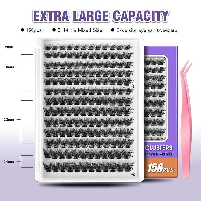 Fluffy Lash Clusters, 156 Lightweight Clusters Individual lashes, 8-14mm Individual Lashes DIY Cluster Lashes Extension Soft Comfortable False Eyelashes (Fluffy-Mixed)