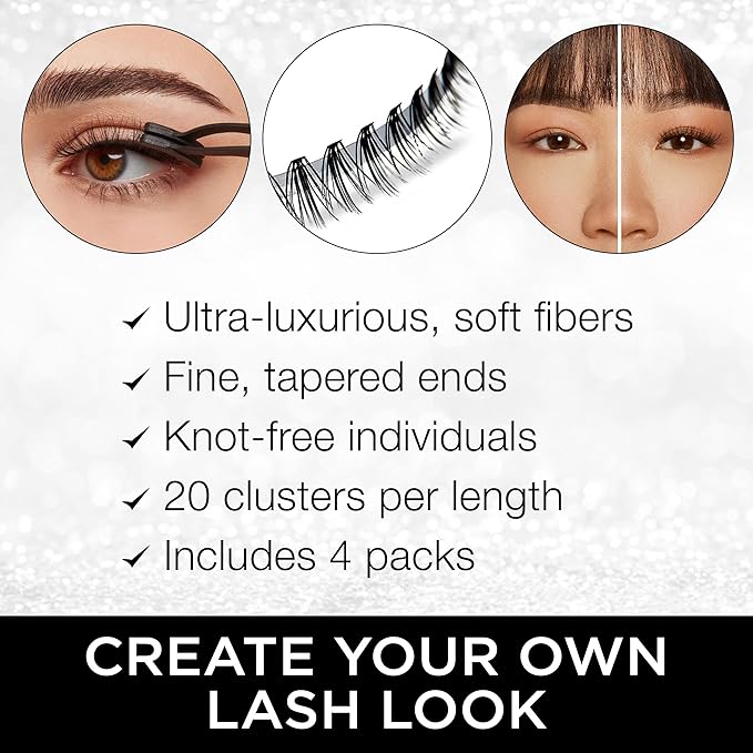 Ardell Faux Mink DIY Lash Clusters - Cluster Eyelash Extensions, Individual Lashes, Eyelash Clusters, Lash Extension Short, Medium & Long Combo, 4 Pack
