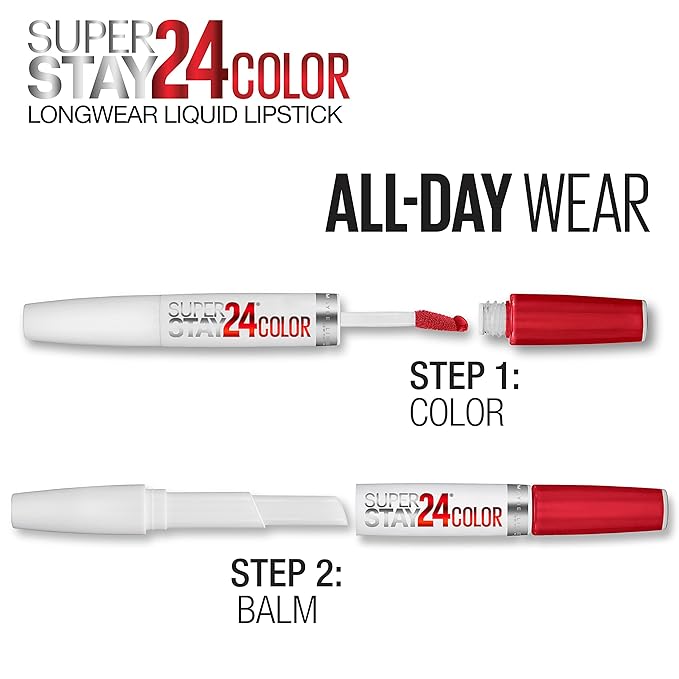 MAYBELLINE Super Stay 24, 2-Step Liquid Lipstick Makeup, Long Lasting Highly Pigmented Color with Moisturizing Balm, Keep Up The Flame, Red, 1 Count (Pack of 2)