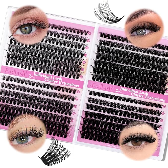 FADLASH Lash Clusters 30D+40D+50D+60D Eyelash Clusters 560PCS Individual Lashes D Curl Natural Lashes Clusters 8-16mm Wispy Cluster Eyelash Extensions for Beginners