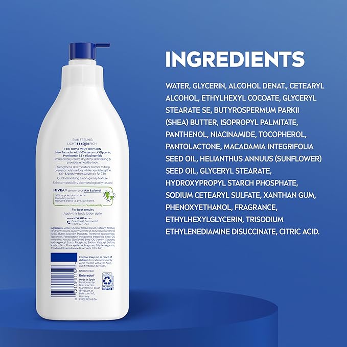 NIVEA Intense Healing Body Lotion for Very Dry, Itchy Skin with Glycerin, Provitamin B5 and Niacinamide, 72-Hour Body Moisturizer, Holiday Gifts for Self Care, 16.9 Fl Oz Pump Bottle
