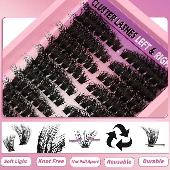 Lash Clusters Natural Wispy Eyelash Clusters C Curl Left&Right Cluster Eyelashes Extensions 120P Cluster Lashes DIY Individual Lash Extension Thin Band Cat Eye Lashes at Home