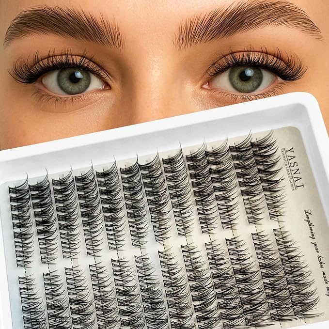 Lash Clusters Natural Look Wispy Cat Eye D Curl Lash Extensions Eyelash Clusters 8-16MM 216pcs Eye Lashes Extension, Yasnai Individual Eyelash Clusters DIY at Home