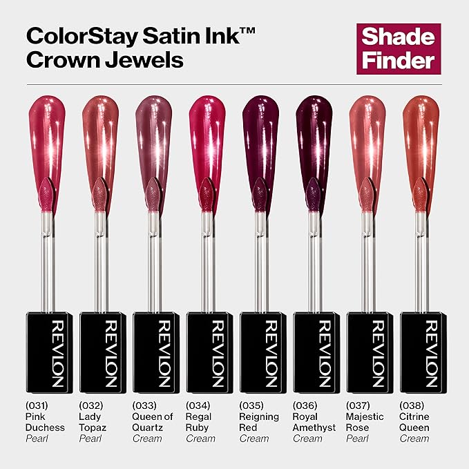 REVLON ColorStay Satin Ink Crown Jewels Liquid Lipstick, Longlasting & Waterproof Lipcolor, Moisturizing Creamy Formula Infused with Black Currant Seed Oil, 037 Majestic Rose, 0.17 fl oz.