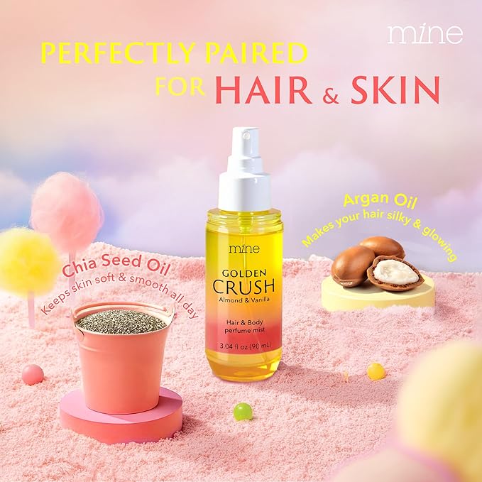 Mine Hair Perfume for Women, Hair and Body Mist - IFRA Safety Certificate, Long Lasting, Lightweight, Freshen Hair, Body & Pillows - Almond & Vanilla Scent - 3.04 oz