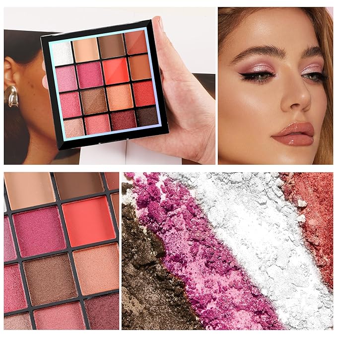 Boobeen Colorful Eyeshadow Palette Makeup-16 Colors, Matte and Glitter Eyeshadow, Bright Eye Shadow Palettes, Blendable, Easy to Build Dramatic Glamour Looks