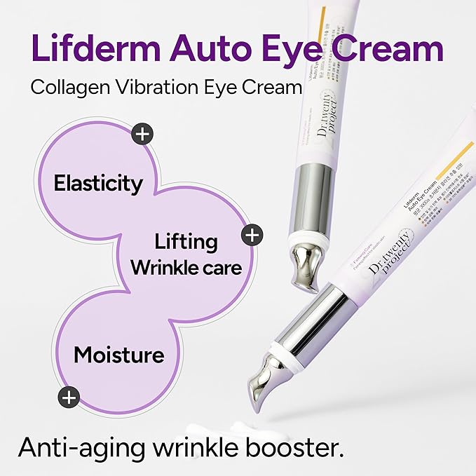 Lifderm Eye Cream with Collagen & Vibrating Device for Wrinkles, Anti-Aging, Dark Circles – Lifting, Firming, Tightening, Depuffing, Nourishing Korean Skincare (20ml 0.6 fl oz)