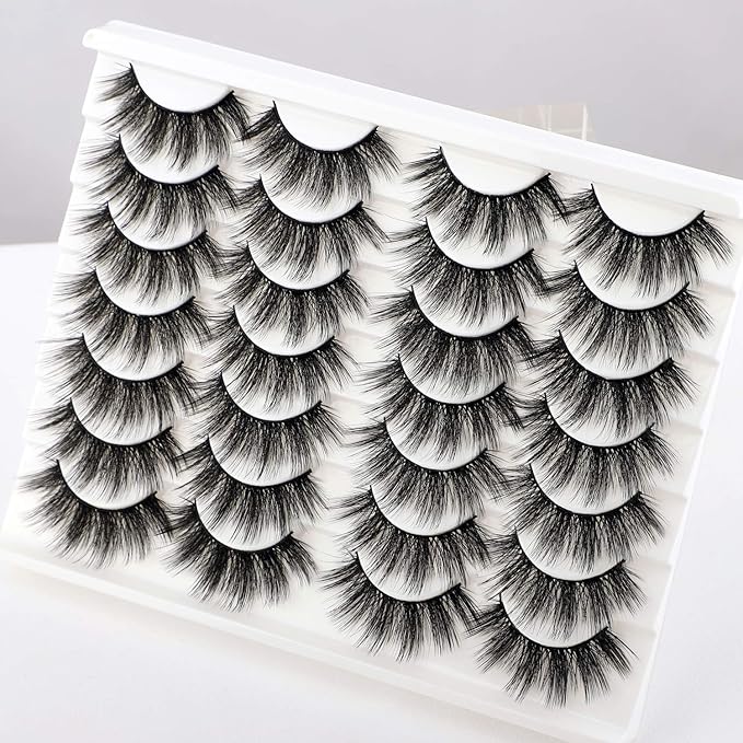 Newcally Lashes False Eyelashes Dramatic 20MM Faux Mink Lashes Pack 14 Pairs Wispy Long Thick Volume Strip Eye Lashes Multipack