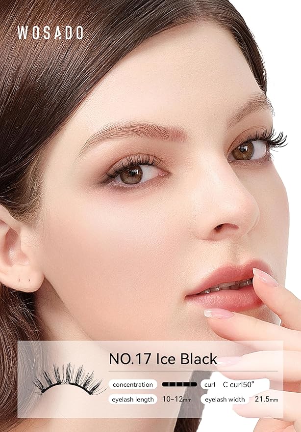 WOSADO Magnetic Eyelashes with Applicator Kit, No.17 Ice Black, Reusable Magnetic Lashes without Eyeliner, Glue-free False Lashes, Waterproof, Lightweight, Suit for Heavy Makeup