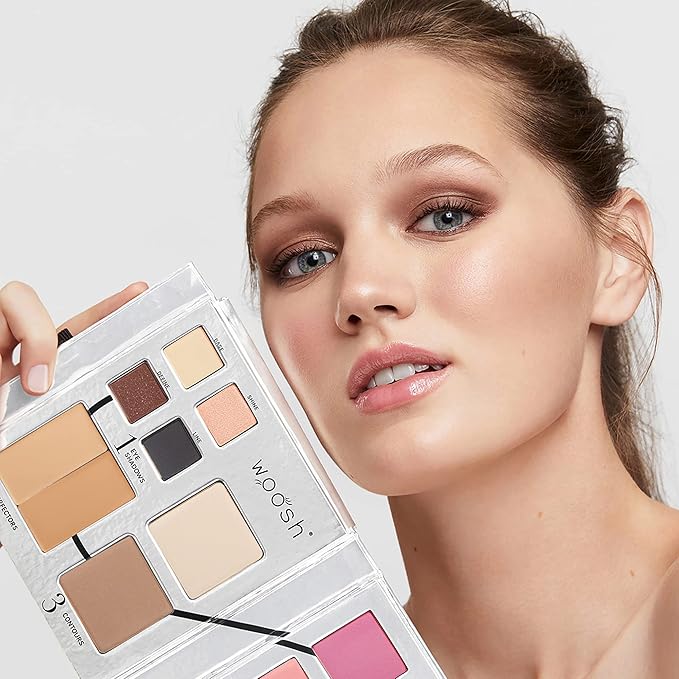 Woosh Beauty, Jetsetter Bundle in #2 Medium Light, Fold out Face Original, Essential Brush Set, Travel Case in Hot Pink