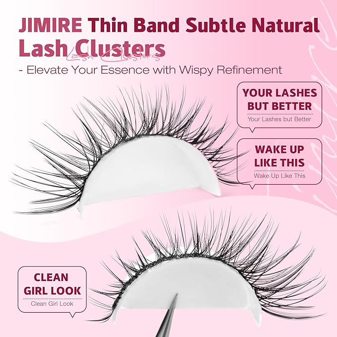 Wispy Lash Clusters Kit Natural Fairy Eyelash Clusters 8-16MM C Curly DIY Lash Extension Kit with Lash Bond and Seal and Tweezers Thin Band Fluffy Individual Lashes Clusters 192Pcs Pack by JIMIRE