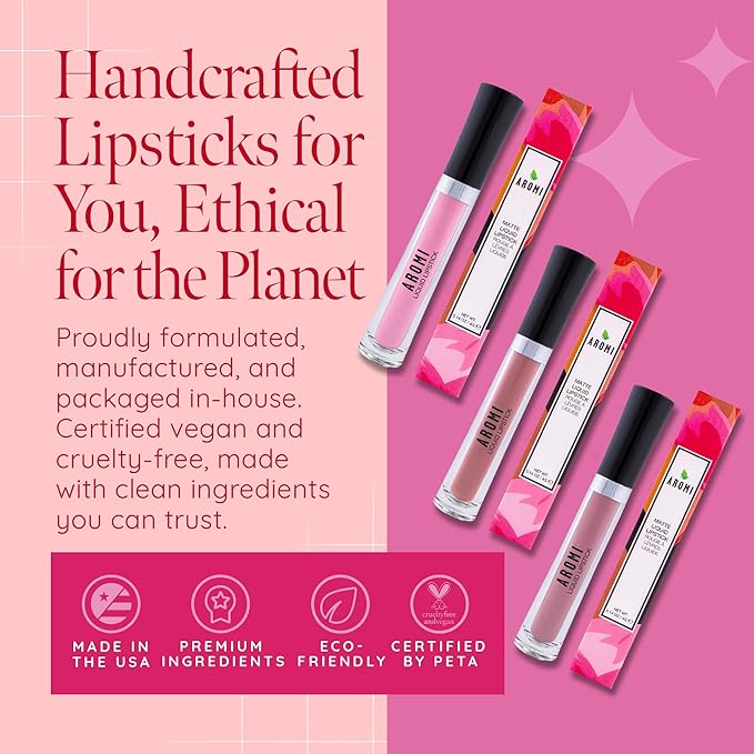 Aromi Matte Liquid Lipstick | Long-lasting, Smear and Smudge Proof, Waterproof, Paraben, Phthalate, & Gluten Free, Light Pink with Warm Undertones (Cherry Blossom)