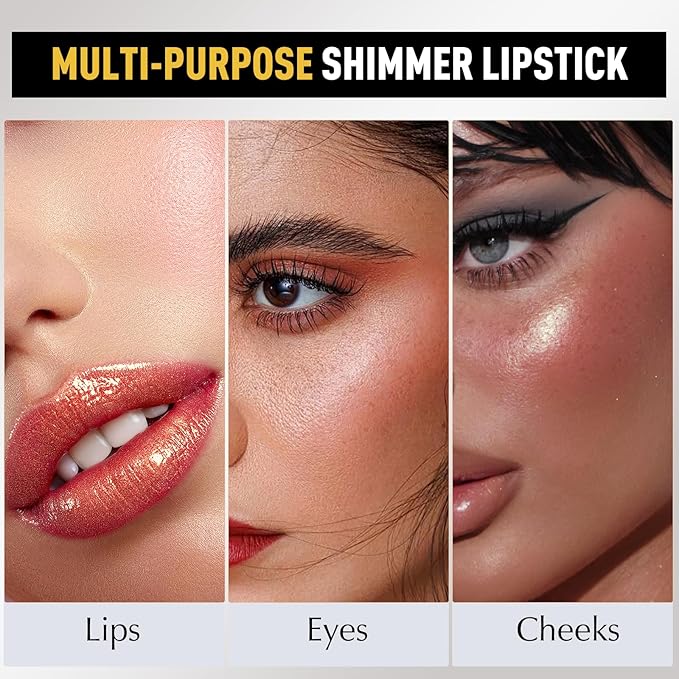 Metallic Lipstick Red Glitter Lip Stick, Long Lasting Waterproof Shimmer Lipstick for Women Makeup Tinted Lip Balm Creamy Diamond Smooth Full Coverage Lip Color Lightweight Non Stick Cup