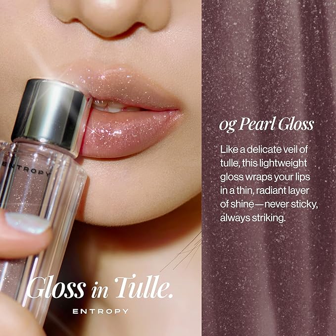 ENTROPY MAKEUP Tulle Lip Gloss, Lightweight 3D Pearl Shimmer, Ultra-Gloss High Shine, Non-Sticky Moisturizing Lip Gloss with Peptide Complex, Tutu