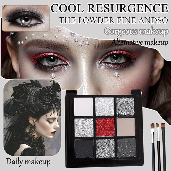 Black Grey Smoky Eyeshadow Palette,15 Colors Matte Shimmer Pigmented Eye Shadow Makeup Palette Set with 3 Eyeshadow Brushes,Glitter Eyeshadow Makeup Palette for Daily Halloween Goth Makeup(C)