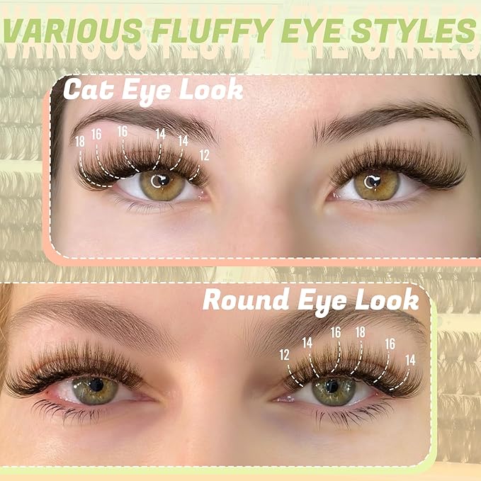 Ruairie Brown Lash Clusters Eyelash Extensions 464pcs Fluffy Volume Brown Eyelash Clusters 50D-120D D Curl Individual Lashes 12-18MM Thick Cluster Lashes Extension