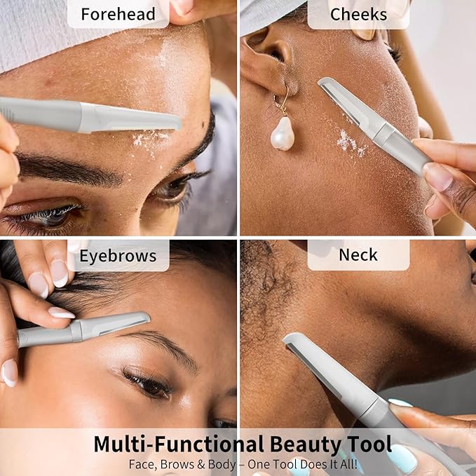 Dermaplane Razor for Women Face, Precision Face Razors for Women, Dermaplaning Tool, Gentle Exfoliation, Perfectly Shape Brows, Reusable Metal Handle with 8 Microblades,Gray